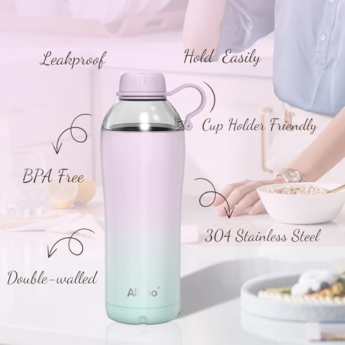 Image of Insulated Water Bottle for Women, 18 oz Stainless Steel Water Bottles, Double Walled, 2 Lids (Chug & Tumbler) - Hydrate & Caffeinate, Available Gift Wrapping