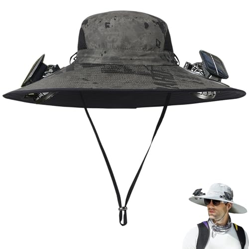 Colitt - Fishing Hat with Built in Fan, Wide Brim Solar Fan Outdoor Fishing Hat-Solar & USB Charging, UPF50+ (Army Green Ink)