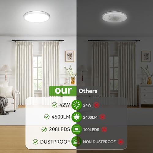 LZHOME Led Ceiling Light, 42W 4500LM Ultra-Thin Surface Mount Light Fixtures, 15.8 Inch 3000K/4500K/6000K 3CCT Selectable Flush Mount Ceiling Light for Living Room, Bedroom, Kitchen by LZHOME - Image 3