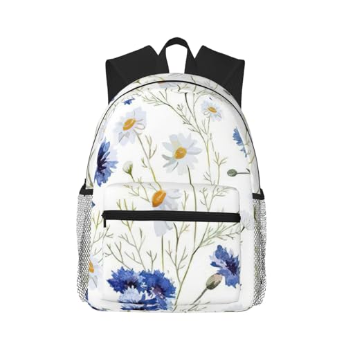 Sac à dos de gym léger et spacieux imprimé fleurs sauvages et bleuets