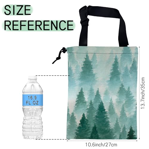 Image of Foggy Forest Car Garbage Bag,Watercolor Forest Waterproof Small Car Trash Bag Hanging Back of Seat,Drawstring Hanging Car Trash Bag with Adjustable Buckle for Car Accessories