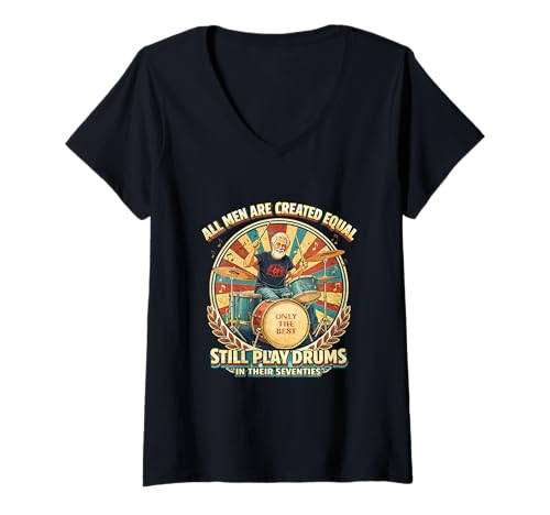 Women's Sunset TheBest Still Play Drums in Their Seventies Drummers V-Neck T-Shirt