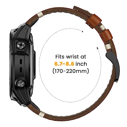 NotoCity Watch band for Fenix 7 / Fenix 6 / Fenix 5, 22mm Easy Fit Genuine Leather Strap for Garmin Fenix 7 Pro/Fenix 6 Pro/Fenix 5 Plus, Forerunner 955/945 Approach S60/S62, Epix (Brown)