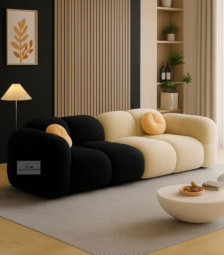 Image of LEGACY OF COMFORT Prith Velvet Modern Cloud Sofa Upholstered 3 Seater Sofa Three Seater Sofa for Living Room Hotels Offices (Black /Beige)