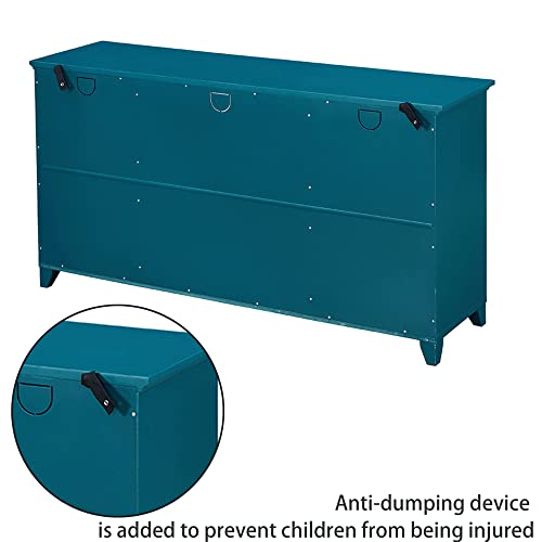 Daxue 60”W Blue Console Table Sofa Table Wood Sideboard With Adjustable Shelves And Doors, Accent Table For Entryway Living Room Hallway Kitchen Storage Cabinets, Tv Stand For 75 Inch Tv, Teal Finish #TOP3