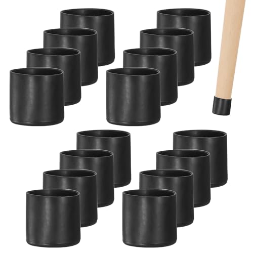 Image of M METERXITY 16-Pack Chair Leg Caps, 1-1 /4 Inch(32mm) PVC Chair Leg Floor Protectors for Folding Chairs /Metal Chairs /Furniture Table /Hardwood Floors, Round Non-Slip Cover End Tips [Black]
