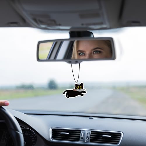 Image of Cute Black Cat Car Air Fresheners Ornaments, 10Pcs Hanging Decoration Fresheners, Long-Lasting Scent for Car Interior, Home, Office