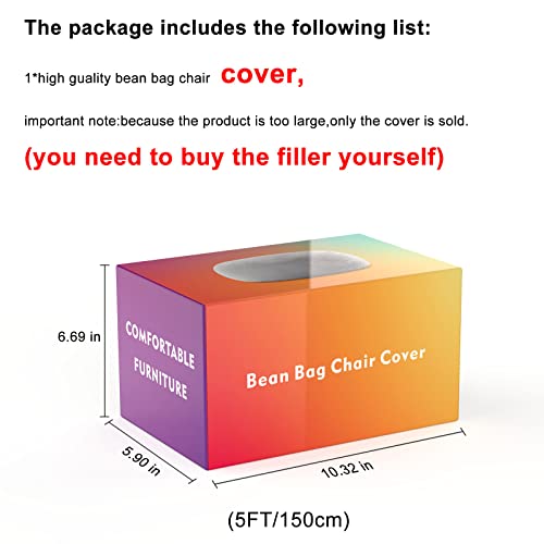 Rainbean Bean Bag Chair Cover(It Was Only A Cover, Not A Full Bean Bag) Chair Cushion, Big Round Soft Fluffy Pv Velvet Sofa Bed Cover, Living Room Furniture, Lazy Sofa Bed Cover,5Ft Orange #TOP5