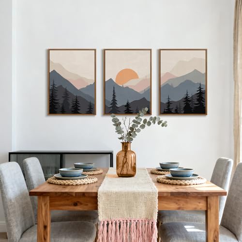 Miniatura 7 de Wengtiao Lienzos Cuadros Decoracion Enmarcados, Vintage Acuarela Montaña Paisajes Cuadros, Naturaleza Atardecer Bosque Láminas Sobre Lienzo Para Moderno Salones Dormitorios Decoracion Pared 40x60cmx3