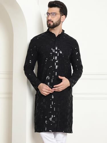Image of SOJANYA (Since 1958 Men's Cotton Embroidered Sequinned Long Kurta