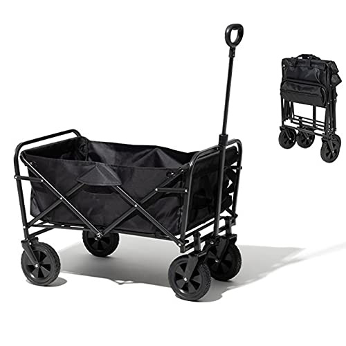 Garten-Klappwagen, tragbar, zusammenklappbar, Outdoor-Wagen, Picknick-Campingwagen, 80 kg max. Belastung, Schubwagen, robust, leicht, Strand, Garten, Picknickwagen, Schwarz