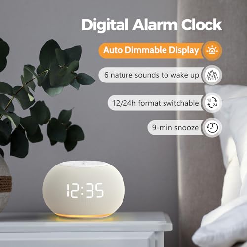 Reacher Auto-Dimmable Alarm Clock White Noise Machine with Night Light, 20 Soothing Sounds, Sleep Timer, Fabric LED Display, Precise Volume Control, Small Sound Machine for Nursery, Baby - Image 6