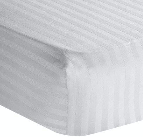Unique Beddings Premium Italian Finish Queen Size { 1-PC } Fitted/Bottom Sheet Heavy Soft 1500-TC Egyptian Cotton Queen (60x80) Fits 21-23 Inches Fully Elastic Deep Pocket (Stripe, White)