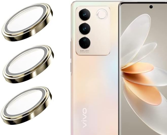 Voski Camera Lens Protector for Vivo V27 Full Coverage Metal Ring For Vivo V27-Gold