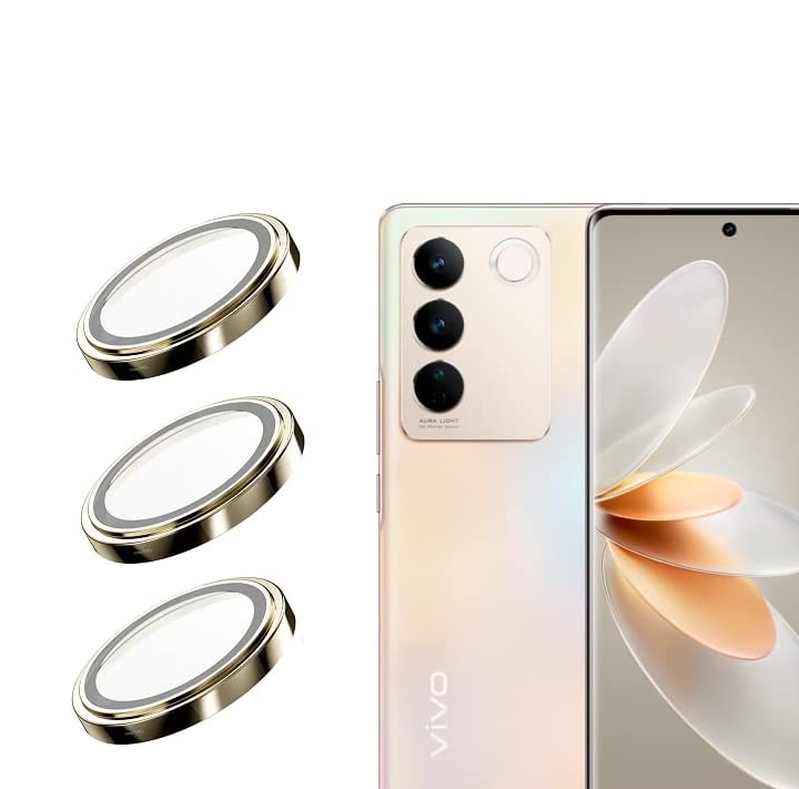 Voski Camera Lens Protector for Vivo V27 Full Coverage Metal Ring For Vivo V27-Gold
