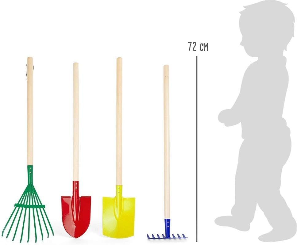 Small Foot 10838 Garden Tool Set Green Thumb Made of Wood and Metal, rake, Shovel, Spade and rake, from 3 Years Old