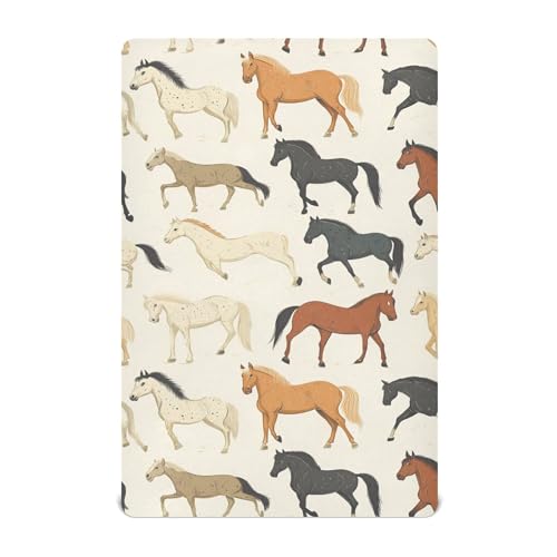 Image of Vintage Horse Crib Sheets Soft Breathable Fitted Baby Crib Sheets Mattress Cover for Girls Boys, 52 inch x 28 inch x 9 inch