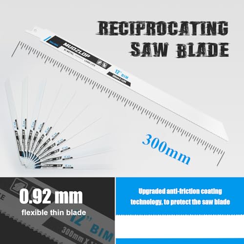 Image of 10 Pack 12 inch Reciprocating Saw Blades Set,14TPI High Carbon Saw Blades, Metal Saw Blades with Organizer Case (10, 14TPI /12 inch)