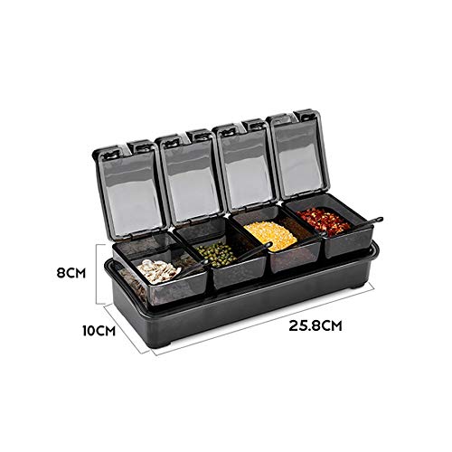 HLTYGWX Barattoli per condimenti, Contenitore per Sale da Cucina, Scatola per condimenti con Cucchiaio, Contenitore per spezie a 4 Scomparti, Contenitore per condimenti per spezie, Zucchero, Sale,