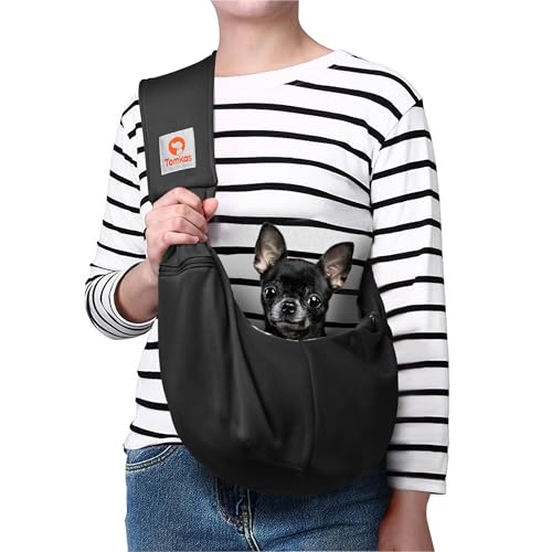 Tomkas Dog Sling Carrier for Small Dogs (Black, 2-7 lbs)