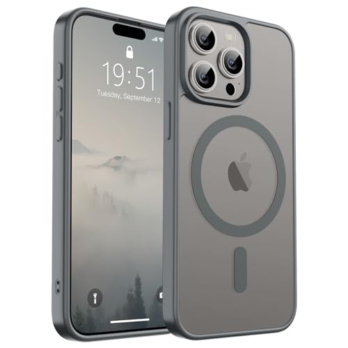 Image of SUPFINE Magnetic for iPhone 15 Pro Case (Compatible with MagSafe) (Military Grade Drop Protection) Translucent Matte Shockproof Phone Case, Gray