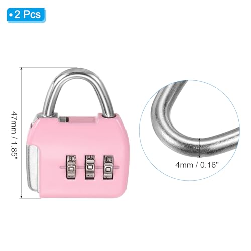 Image of PATIKIL Security Steel Cable with 3 Digit Combination Lock, 2 Set Travel Padlock 6.6Ft Coated Safety Wire Rope Double Loop for Luggage Suitcase, Pink