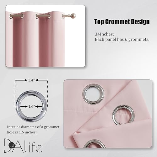 DUALIFE Baby Pink Curtains Blackout 72 Inch Length - Room Darkening Curtain for Nursery Thermal Insulated Grommet Panel Pair 34 x 72 Inches Long, 2 Panels by DUALIFE - Image 3