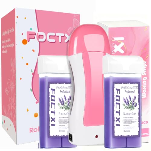 Image of Roll On Wax kit, Wax Roller Kit for Hair Removal with 2 Lavender Soft Wax Cartridge, 100 Non-Woven Wax Strips & 10 Wipes, Sensitive Skin Roll on Waxing Kit for Women