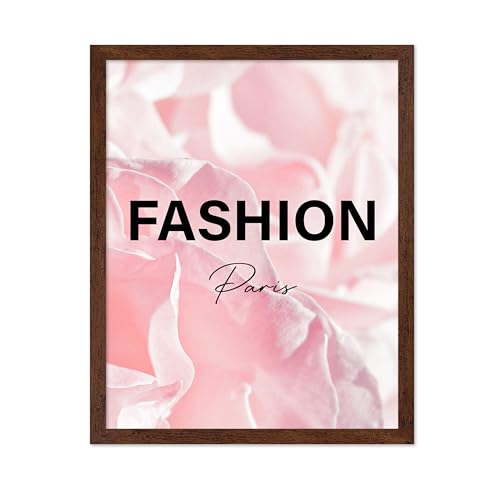 Image of Poster Master Fashion Poster - Paris Print - Pink Art - Trendy Art - Modern Art - Gift for Women & Fashionista - Luxury Haute Couture Decor for Living Room or Girl's Room, 8x10 Brown Framed