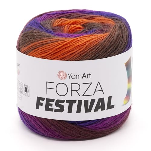 YarnArt Forza Festival Self-Striping Wool Blend Fingering Yarn, 100g (459 yd) – Gradient Color Yarn for Knitting, Crochet, Socks & Shawls (2903)