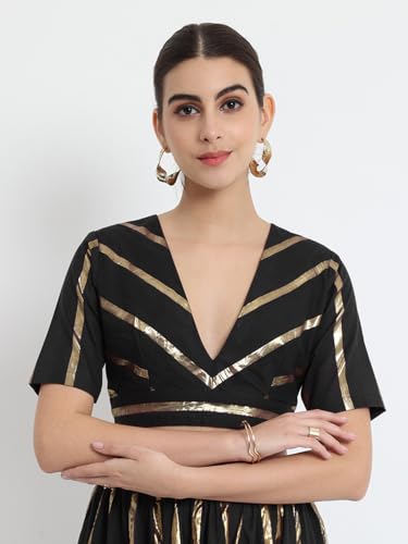 Image of Thevasa Women's Everyday Divine Depth V Neck Half Sleeves Blouse