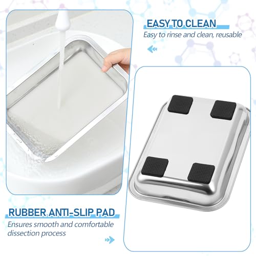 Image of Conelist 1 Set 10.2 x 7.5 Inch Stainless Steel Dissection Pan with Wax and Rubber Nonslip Mat, Reusable Classroom Dissecting Pan, Laboratory Tray for Biology Lab, Science Education Supplies (White)