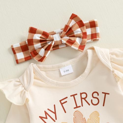 Newborn Baby Girl Thanksgiving Clothes My 1st Thanksgiving Long Sleeve Romper Tutu Skirt Leg Warmers Headband Set3