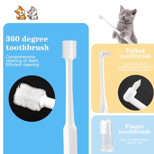 Image of Small Dog & Cat Toothbrush Kit, Soft Bristles Pet Dental Cleaning Brush Set, White