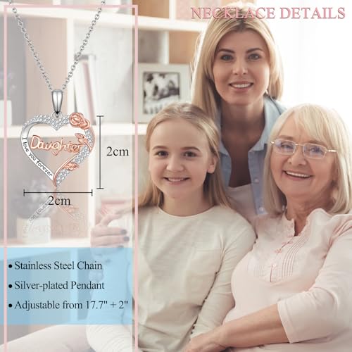 Nana Mom Daughter Necklace Gifts for Nana Grandma Grandmother Mom Daughter, To My Nana Mom Daughter Rose Heart Pendant Necklace Gifts -Birthday Christmas Wedding Retirement Gifts for Women Teen Girls Her3
