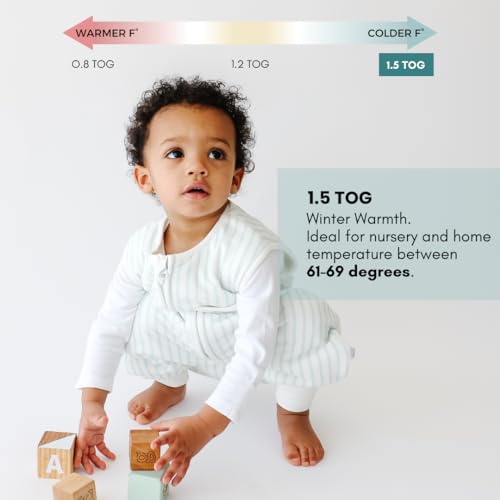 Image of Tealbee Dreamsuit Toddler Sleep Sack with Feet - Walker Sleep Bag with Legs, Rayon made from Bamboo, Winter 1.5 TOG, 2-Way Zipper, 3T-4T - Stripes