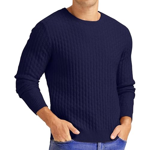 Mens Waffle Sweater Ribbing Edge Male Waffle Crewneck Sweater Crewneck Twist Sweaters for Men