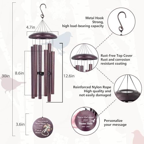 Image of Personalized Outside Wind Chimes for Loss Mother Father, Cross Memorial Sympathy Wind Chime for Funeral, Bereavement Gifts in Memory of Loss