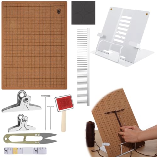 108 Pcs Macrame Tools and Supplies Include Macrame Board Adjustable Holder with 100 T Shaped Pins Double Sided Grids Bracelet Making Board with Brush Scissor Ruler for Braiding Bracelet Creating