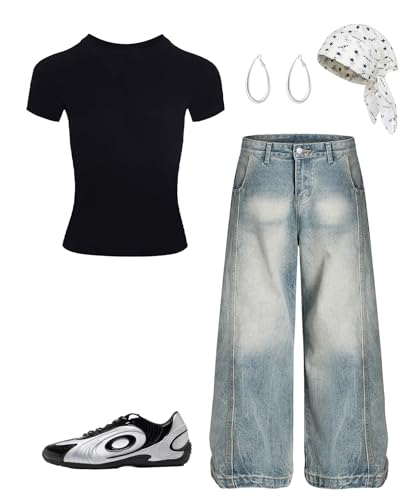 Unisex Vintage Washed Wide Leg Jeans Distressed Loose Fit Denim Pants Baggy Streetwear Style4