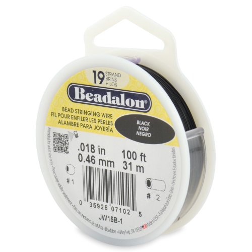 Beadalon Bead Stringing Wire - .018 in / .46 mm, Black, 100ft / 31m