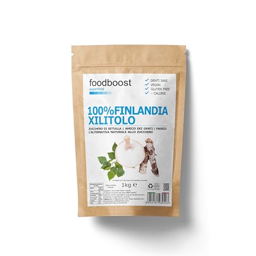 Xilitolo Finlandese 1Kg foodboost - 100% Naturale estratto da Betulla - stesso potere dolcificante dello zucchero – adatto per diete ipocaloriche o bilanciate- contro la carie - 100% Europeo