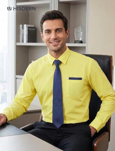 Image of HISDERN Mens Dress Shirt with Tie Pocket Square Set Classic Button Down Shirt Matching Tie Long Sleeve Shirts