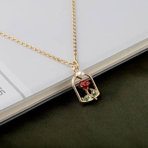 Pliti Beauty Beast Gift Princess Belle Gift Always Remember You’Re Braver Than You Believe Rose Necklace  thumb #3