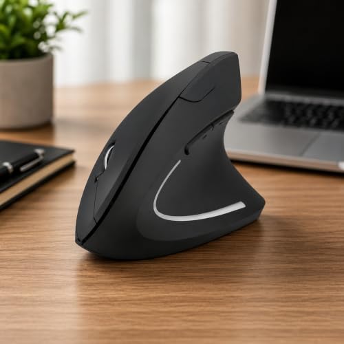Mouse Ergonômico Vertical Sem Fio 2.4GHz com Receptor USB, 6 Botões, DPI Ajustável até 1600, Clique Silencioso e Design Anatômico para Notebook e Computador