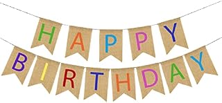 kuou Happy Birthday Banner, 16 Feet Fabric Happy Birthday Bunting Banner Burlap Birthday Banner with 13 Pieces Swallowtail Flag for Birthday Party Decorations, Multi color