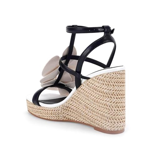 LACIKOS Flowers Black and White Wedge Sandals For Women Strappy Raffia Platform Heels size 9.5 by LACIKOSZ - Used condition - Image 5