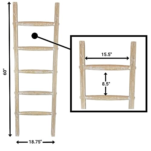Blanket Ladder Wood Quilt Rack |5 ft Decorative Wooden Ladder | Rustic Ladder Decor for Living Room, Perfect Blanket Ladder Rack Stand & Holder, Ideal for Blankets, Throws, Quilts