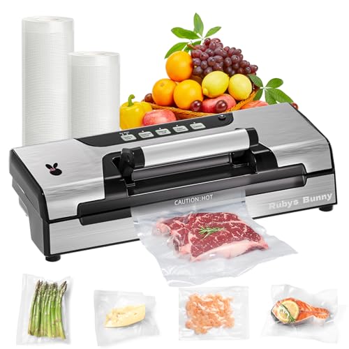 Precision Vacuum Sealer, 90Kpa Vacuum Sealer Machine, 10-in-1 Functions, Easy-lock Handle, Double Pump Vacuum Sealer Machine with Bags Storage, Built-in Cutter, Stainless Steel by RUBYS BUNNY - Used condition - US$42.58