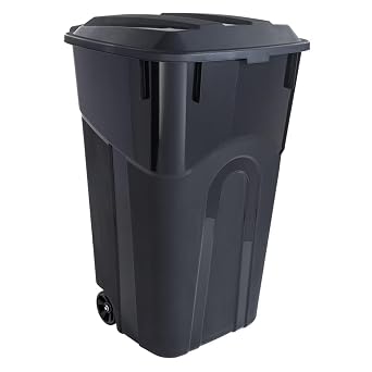 32-Gallon Wheeled Heavy-Duty Plastic Garbage Can with Attached Lid, Black